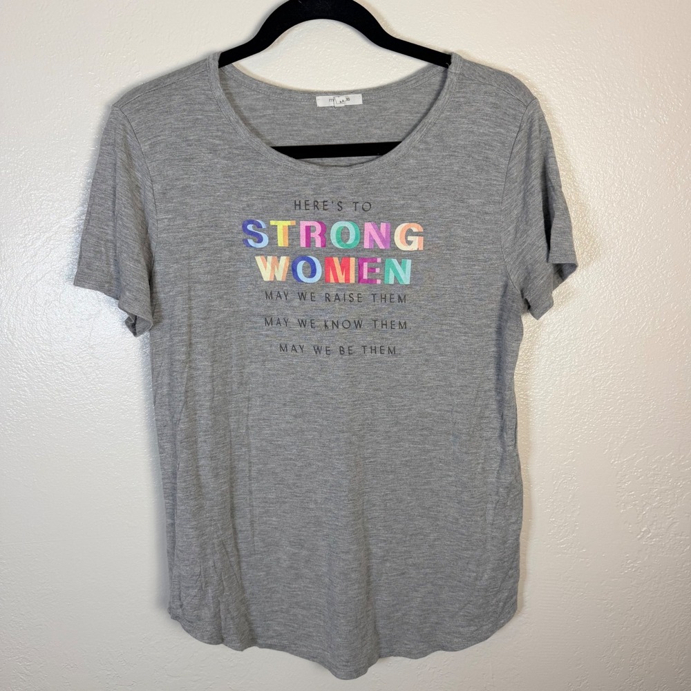Maurices Womens M Gray Strong Women Graphic Tee Rayon Blend Feminist Women Power